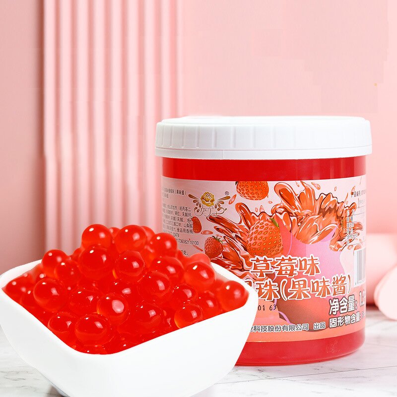 Strawberry Popping Boba Pearls Supplier - High Quality 1.2kg Fruit Juice Bursting Balls Bottle