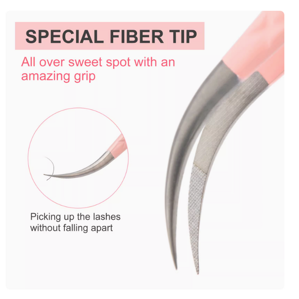 Stainless Steel Eyelash Tweezers Supplier - Volume Lash Fiber Tip Curved Grip