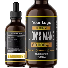 OEM/ODM/OBM Natural Vegan Lion's Mane Drops Mushroom Extract Liquid Drops Lions Mane for Brain Focus Memory & Clarity Booster