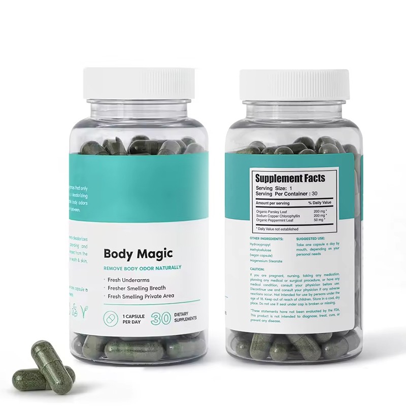 Hot Selling Organic Natural Energy Booster Detox Body Deodorant Chlorophyll Capsules Supplement Benefits for Immunity Skin