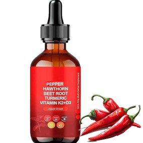 Hot Sale in Stock OEM/ODM Pepper Drops ALL in ONE Hawthorn Berry Vitamin D3 K2 Beet Root Turmeric Liquid Drops