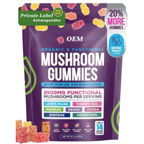 OEM Organic Vegan Lions Mane Mushroom Gummies Nootropic Brain Mushroom Extract for Memory and Focus Nutrition Supplement