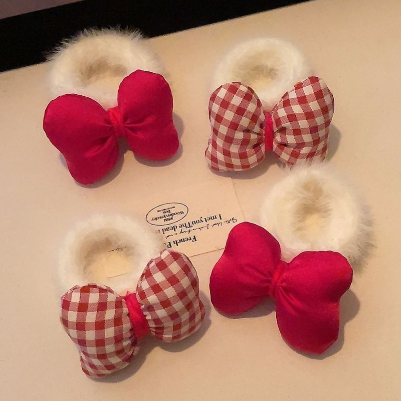Cute All-Season Soft Rubber Hair Ties with Bow Plush Hair Ring for Women Children No Hair Injury Headwear for Autumn Winter