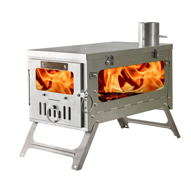 Titanium Wood Stove Factory - Portable with Side Glass and 2.2m Pipes