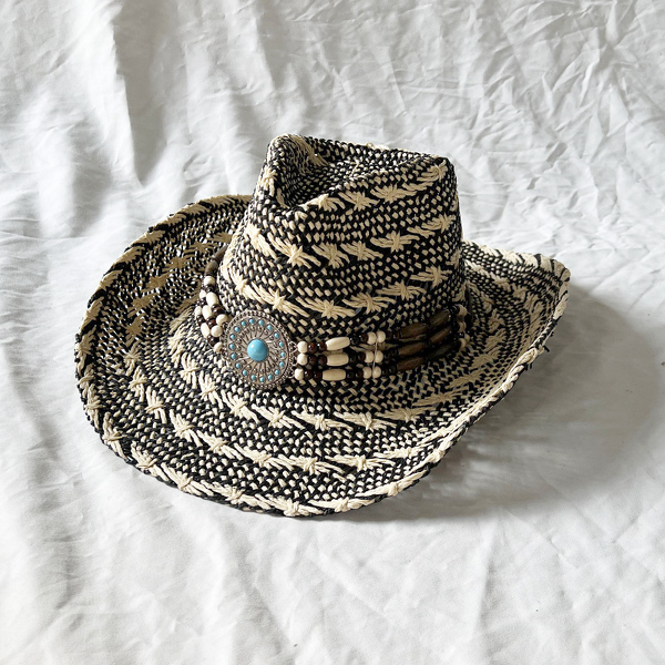 Beach Hat Supplier - Handmade Black White Two-Tone Woven
