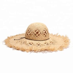 Beach Hat Supplier - Unisex Raffia Wide Brim with Fringe
