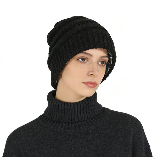 Satin Lined Beanie Manufacturer - HZM-25645 Cable Knit Slouchy