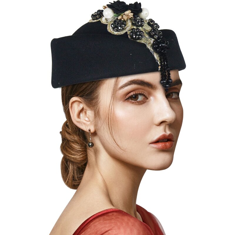 Church Fascinator Manufacturer - HZM-25238 With Tassels Lady Beret