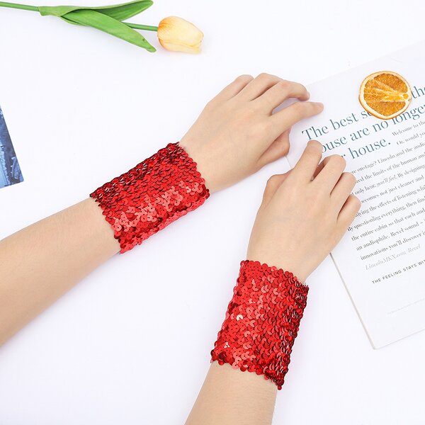 Sequin Wristband Supplier - HZS-25136 Women Bling Elastic