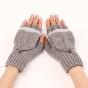 Winter Mittens Supplier - HZS-25053 Ladies Ribbed Fluffy Cover