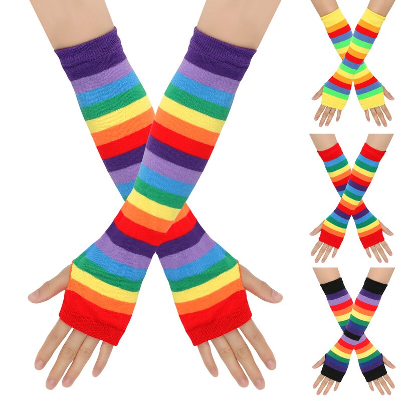 Rainbow Gloves Manufacturer - HZS-25038 Striped Elbow Fingerless