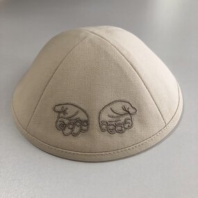 Beige Linen Kippah Supplier - Custom Embroidery Logo Kippots Wholesale
