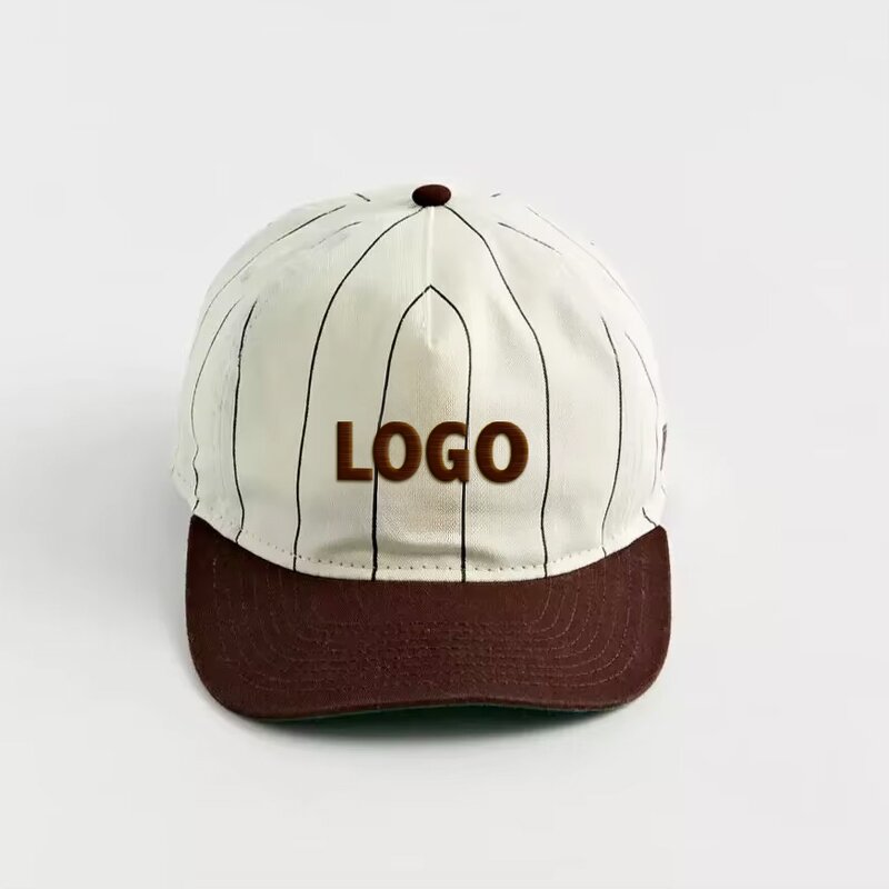 Baseball Hats Supplier - 5 Panel A Frame Cotton Vintage Pinstripe with Logo Embroidery