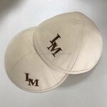 Linen Kippah Manufacturer - Beige with Initials Embroidery Wedding Gift