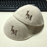 Linen Kippah Manufacturer - Beige with Initials Embroidery Wedding Gift