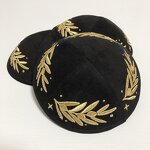 Black Suede Kippah Factory - Gold Leaf Embroidery Customized for Party