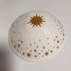 White Suede Kippah Manufacturer - Wholesale Gold Star Embroidery Logo