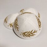 White Suede Kippah Manufacturer - Personalized Gold Leaf Embroidery