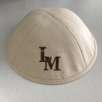 Linen Kippah Manufacturer - Beige with Initials Embroidery Wedding Gift