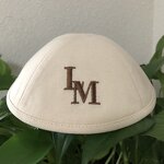 Linen Kippah Manufacturer - Beige with Initials Embroidery Wedding Gift