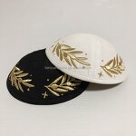 Suede Kippah Supplier - Custom Golden Embroidery Clip Casual Use