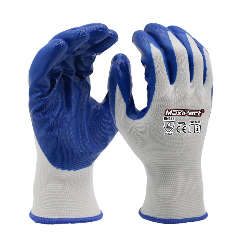 Blue Nitrile Safety Gloves Supplier - MaxiPact 13G Construction