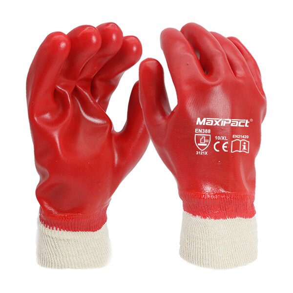 Red Smooth Liner Gloves Manufacturer - MaxiPact PVC Dot Coated