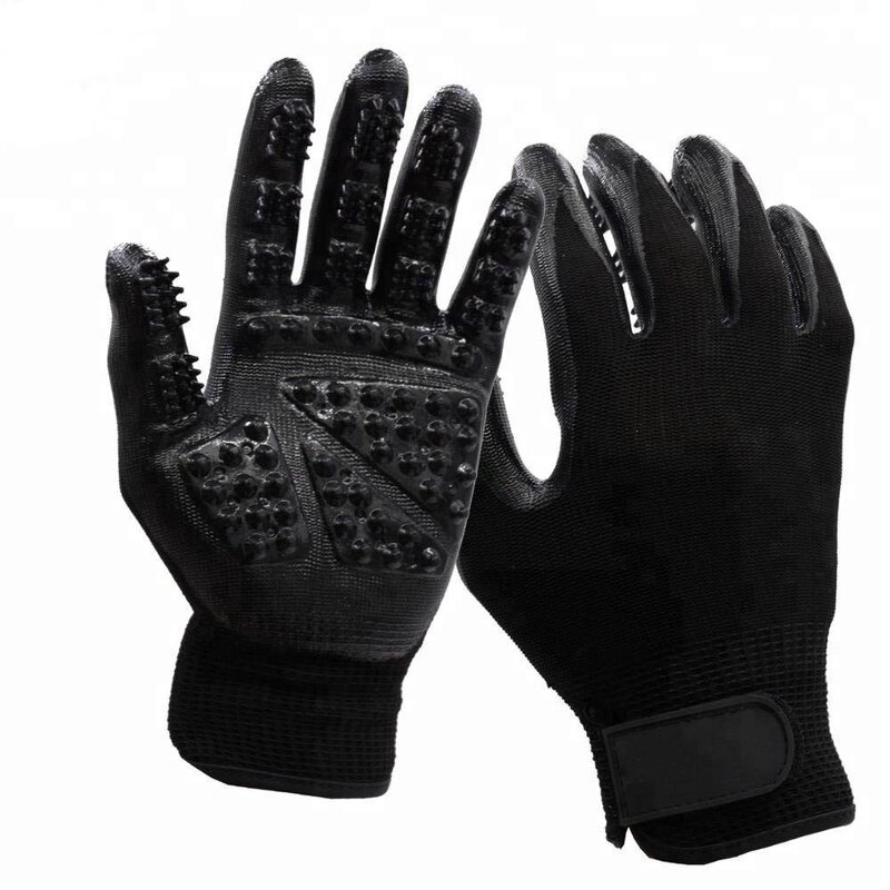 Pet Grooming Gloves Factory - Black Five Fingers Silicone Bath Comb Deshedding Cleaning Hair Remover