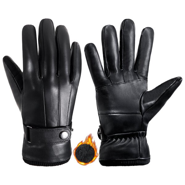 Winter Gloves Supplier - Black Goatskin Material Adjustable Snap Elastic Wrist Durable Breathable