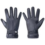 Winter Gloves Manufacturer - New Arrival Breathable Black Goatskin Palm Back Wool Lining Adjustable Wrist