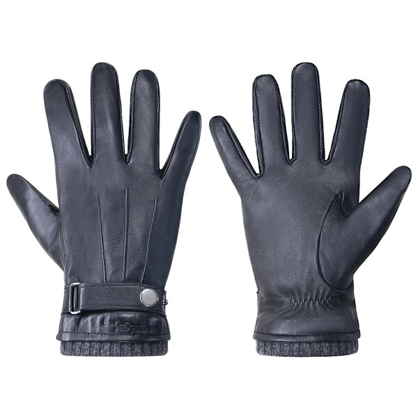 Winter Gloves Manufacturer - New Arrival Breathable Black Goatskin Palm Back Wool Lining Adjustable Wrist