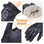Men's Winter Gloves Supplier - OEM ODM Black Goatskin Palm Back Wool Lining Back Adjustable Wrist Customized