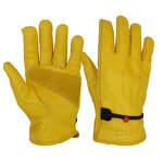Cowhide Work Gloves Manufacturer - Yellow Grain Adjustable Reinforced Palm Forklift Truck Construction