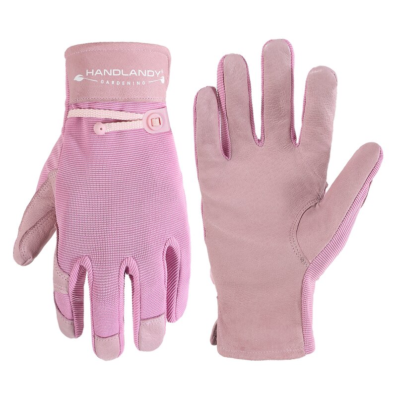 Garden Work Gloves Manufacturer - Factory Wholesale Pink Pigskin Leather Women Floral Spandex Back