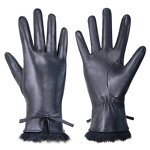Women's Winter Gloves Factory - Black Goatskin Palm Ultra-soft Short Plush Llining Mink Fur Cuffs Touch