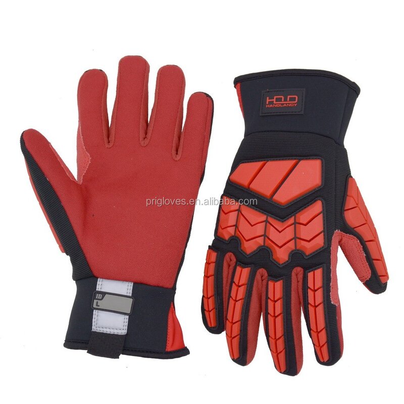Cut Resistant Impact Gloves Manufacturer - TPR Protector Back Red Aramid Palm Level 5