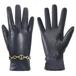 Women's Winter Gloves Factory - Wholesale Black Goatskin Palm Touch Screen Windproof Wrist Gold Chain