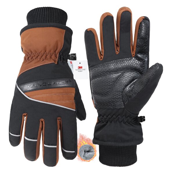 Winter Gloves Manufacturer - Black Waterproof Fabric Palm Coffee Back Elastic Wrist Closure Breathable