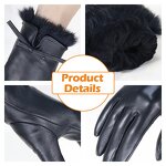 Women's Winter Gloves Factory - Black Goatskin Palm Ultra-soft Short Plush Llining Mink Fur Cuffs Touch
