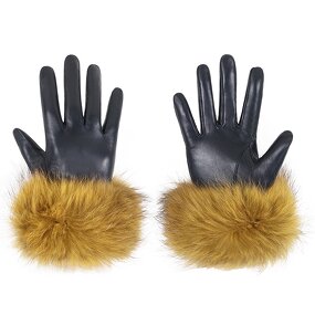 Women's Winter Gloves Supplier - Hot Selling Black Goatskin Palm Back Mink Fur Cuffs Hoodie Fabric Lining