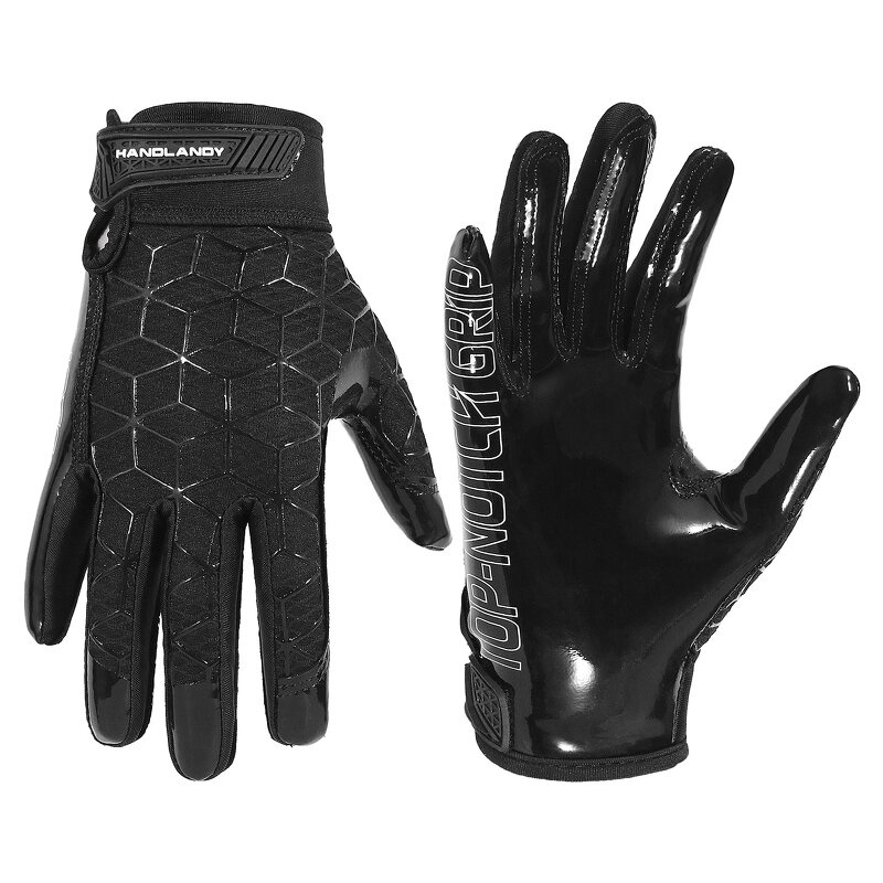 American Football Gloves Factory - Black Fully Silicone Coating Sticky Grip Customized Logo Low MOQ