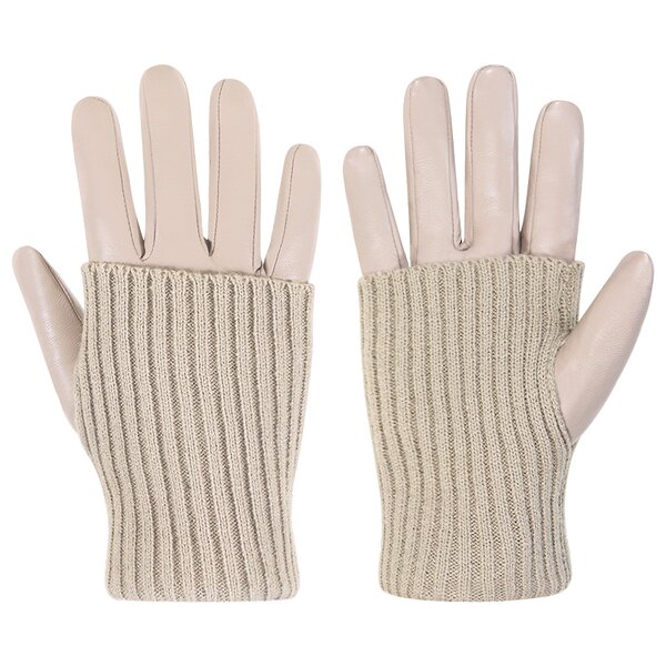 Women's Winter Gloves Manufacturer - New Design Brown Goatskin Palm Back Wool Lining Touch Wool Ribbed Cuffs