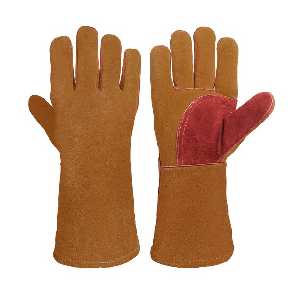 Welding Gloves Supplier - Long Cowhide Heat-Resistant Durable Split Leather Industrial Work