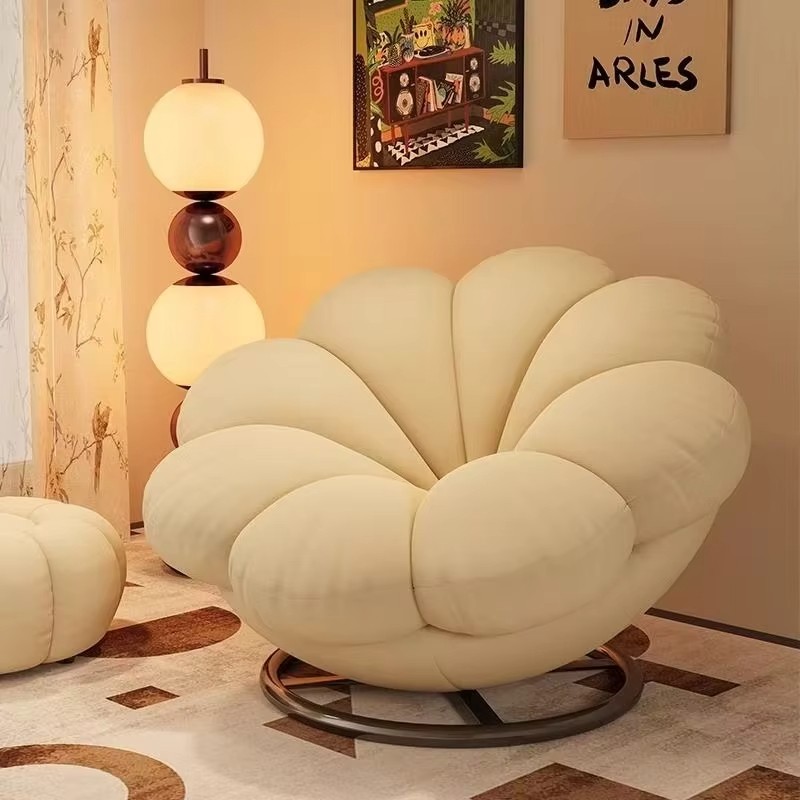 Lazy Sofa Single Chair Cream Style Pumpkin-Shaped Casual Chair Rotatable Lazy Sofa Chair