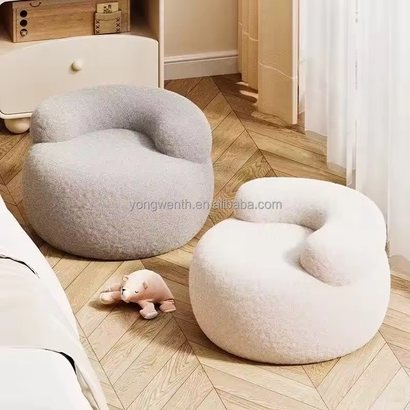 Hot Sale Cheap Price Minimalist Modern Hotel Room Coffee Shop Soft Sofa Chair Plush Fabric Single Small White Sofa Stool
