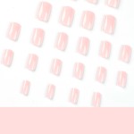 24pcs纯色压指甲丙烯酸经典设计短方棺材尖法式ABS材料假指甲