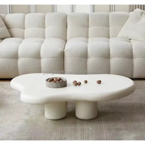Modern Home Coffee Table Set Cream White Wavy Fiberglass Center Table Design for Living Room