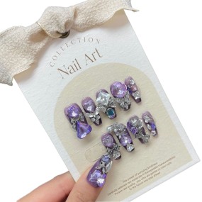 Free logo Luxury Long Ballerina Coffin Diamond Press on Nails Tips Custom Rhinestone Acrylic False Nails Artificial Fingernails