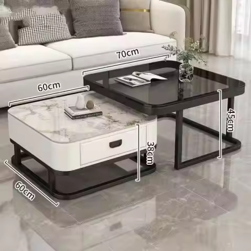 Nordic square Slate Coffee Table Set Light Luxury Modern Simple Living Room Home Combination Creative Coffee Table