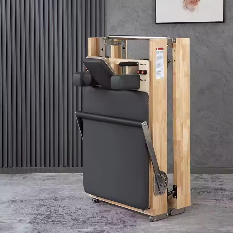 Pilates Reformer Machine, Portable Pilates Reformer Wood Foldable Bed Yoga Exercise Strength Training Foldable Equipment